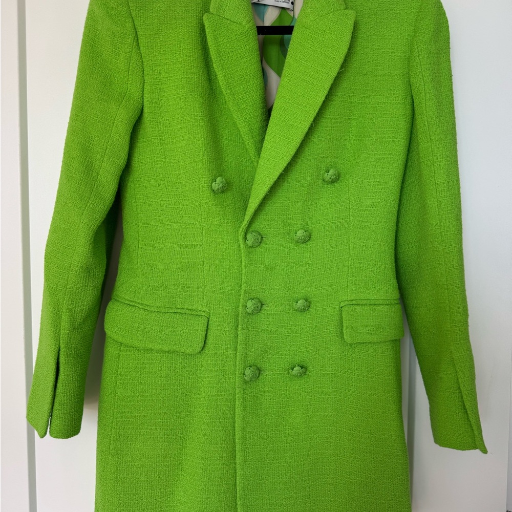 Zara Vibrant Green Double-Breasted Coat Size S
